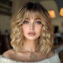 Peruca ENTRANCED STYLES Ombre Blonde, curta, ondulada, 35 cm para mulheres
