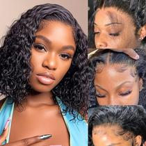 Peruca Espive Deep Wave Bob 25 cm Cabelo humano 200% densidade preta