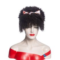 Peruca estilo afro-americano, faixa encaracolada, curta elegante