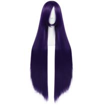 Peruca extra longa reta de 100 cm com franja, roxo escuro, cosplay