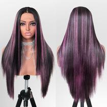 Peruca FABÉLLE preta e rosa Highlight Synthetic 66cm para mulheres Peruca FABÉLLE preta e rosa Highlight Synthetic 66cm para mulheres
