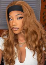 Peruca FANCEE Yaki Wavy Headband Honey Brown Kinky Straight 14 polegadas