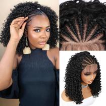 Peruca Fancy Hair Cornrow com cabelo encaracolado HD com frente de renda preta para mulheres negras