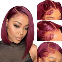 Peruca FATIAO 99j Burgundy Bob 40cm Cabelo humano 180% de densidade