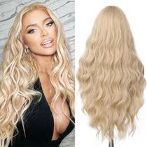 Peruca Fave Long Wavy Sintética Platinada Loira 70cm para mulheres
