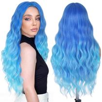 Peruca FAVE Mermaid Ombre Blue Wavy 70cm Sintética Resistente ao Calor