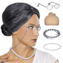 Peruca FAYBOX Old Lady Granny Cosplay com acessórios Peruca FAYBOX Old Lady Granny Cosplay com acessórios