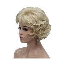 Peruca Feminina Curta Em Ombre De Dois Tons Cinza E Branco Com Cabelo Cacheado E Franja Volumosa,