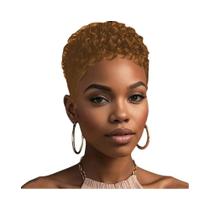 Peruca Feminina Curta Pixie Afro Cacheada Kinky Brasileira De Cabelo Humano Remy Feita À Máquina