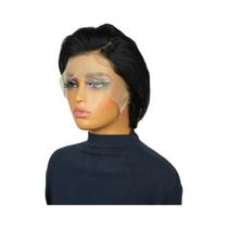 Peruca Feminina Curta Pixie Cut Com Renda Frontal, Cabelo Humano Liso Brasileiro Pré-arrancado, Sem