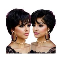 Peruca Feminina De Cabelo Humano Com Renda Frontal 13x4, Corte Pixie, Ondas Naturais, Curta Em