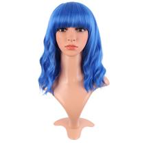 Peruca feminina MapOfBeauty, curta, ondulada, encaracolada, sintética, 35 cm, azul