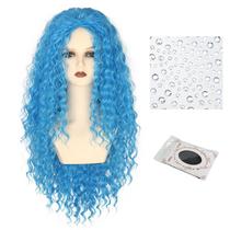 Peruca feminina Miss U Hair, longa, encaracolada, azul, de fibra sintética