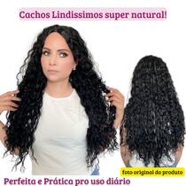 Peruca Fibra Orgânica Cacheada Preta 65cm + Wig Cap