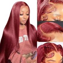 Peruca Fiumer Burgundy 99J Cabelo humano vermelho 76 cm com renda HD 180%