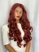 Peruca front lace 13x2 80cm ruiva ondulada cacheada premium