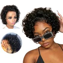 Peruca Front Lace Cacheada Curta De Cabelo Humano Natural