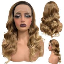 Peruca front lace castanho loiro mel médio fibra premium