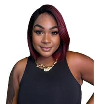 Peruca Front Lace Hd Curta Moderna Repartição Lateral Fibra Orgânica + Cap