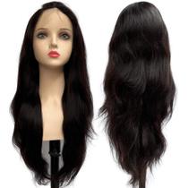 Peruca front lace HD humana ondulada castanho escuro 65cm
