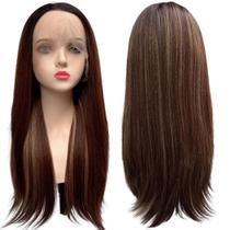 Peruca front lace HD orgânica castanho claro ombre R4/27/33