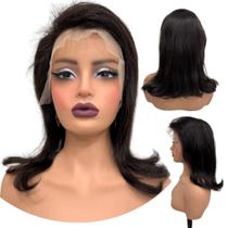 Peruca front lace humana lisa castanho escuro 35cm bob wig
