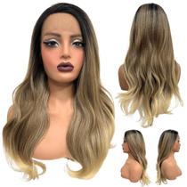 Peruca front lace loira ombre preto ondulada TAT4/12/613A