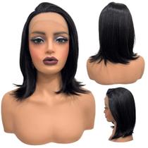 Peruca front lace media curta repartição livre 13x1 preta 2 Peruca front lace media curta repartição livre 13x1 preta 2