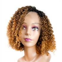 Peruca Front Lace Stefani Wig Cacheada Curta Afro Fibra Premium