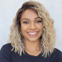 Peruca Front Lace Wig Loira C Raiz Escura- Fibra Premium -30cm- KAT