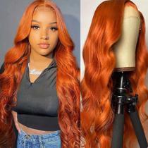 Peruca frontal de renda amzhair Ginger Orange Body Wave 350 Human Hair