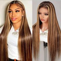 Peruca frontal de renda AUOU Highlight Ombre Honey Blonde 76cm 200mL Peruca frontal de renda AUOU Highlight Ombre Honey Blonde 76cm 200mL