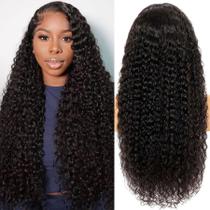 Peruca frontal de renda Aveiyce Deep Wave 100% cabelo humano 24" preta