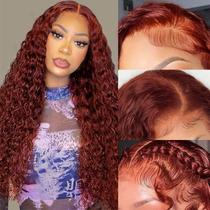 Peruca frontal de renda Aveiyce Marrom avermelhado Deep Wave 66cm 180% Peruca frontal de renda Aveiyce Marrom avermelhado Deep Wave 66cm 180%