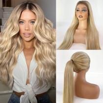 Peruca frontal de renda Benafee Highlight Ombre Human Hair 70cm
