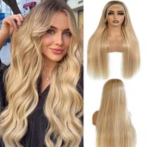Peruca frontal de renda Benafee Light Blonde Highlight 60 cm 180% de densidade