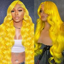 Peruca frontal de renda Boumon Yellow Human Hair Body Wave 60cm