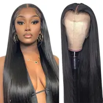 Peruca frontal de renda, cabelo humano liso de 30 polegadas, 200% de densidade