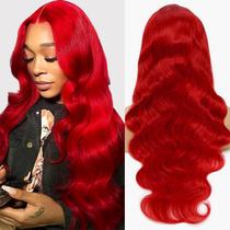 Peruca frontal de renda ELFSECRET Red Body Wave 60 cm 180% de densidade