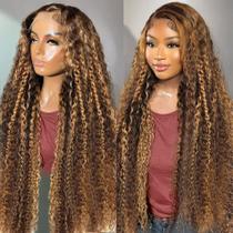 Peruca frontal de renda Harmsh Deep Wave Highlight Ombre Human Hair