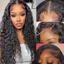 Peruca frontal de renda Jasperel Deep Wave HD transparente 40cm