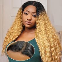 Peruca frontal de renda JKD Honey Blonde Curly Human Hair 20"