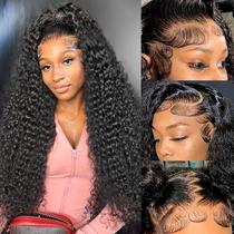 Peruca frontal de renda Juvid Deep Wave HD transparente 24" 180% de densidade Peruca frontal de renda Juvid Deep Wave HD transparente 24" 180% de densidade