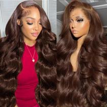 Peruca frontal de renda KEKEYY Chocolate Brown Body Wave 30" 200% de densidade