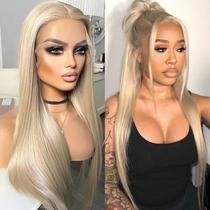 Peruca frontal de renda Lezaxiu Platinum Blonde 60 cm resistente ao calor Peruca frontal de renda Lezaxiu Platinum Blonde 60 cm resistente ao calor