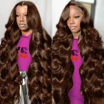 Peruca frontal de renda lisa marrom chocolate 30" Body Wave