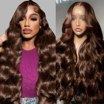 Peruca frontal de renda Lukymart Chocolate Brown Human Hair 66cm