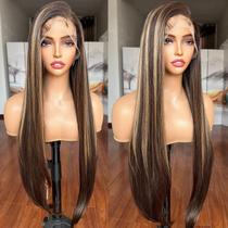 Peruca frontal de renda LuxeMelan Honey Blonde 76 cm reta Peruca frontal de renda LuxeMelan Honey Blonde 76 cm reta