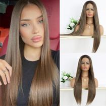 Peruca Frontal de Renda MACA BAKA - Cabelo Castanho Natural Longo e Liso - 24"