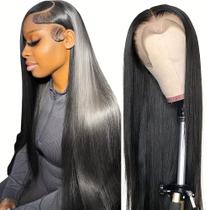 Peruca frontal de renda Maycaur preta longa reta sintética 26"